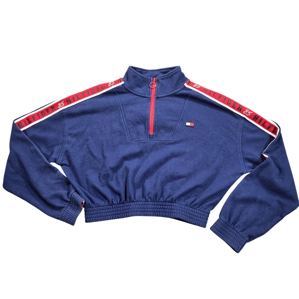 Tommy‎ Hilfiger Sport Sweatshirt Womens Medium Blue Half Zip Cropped Pullover